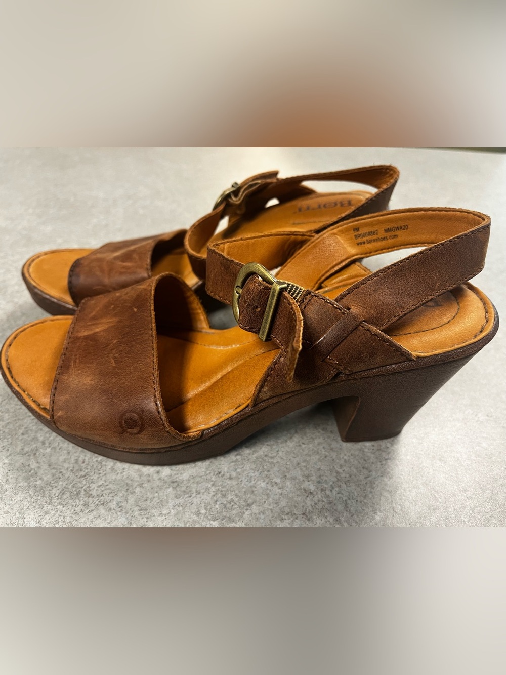 Børn Brown Leather Platform Block Heel Sandals Ankle Strap Boho 9M